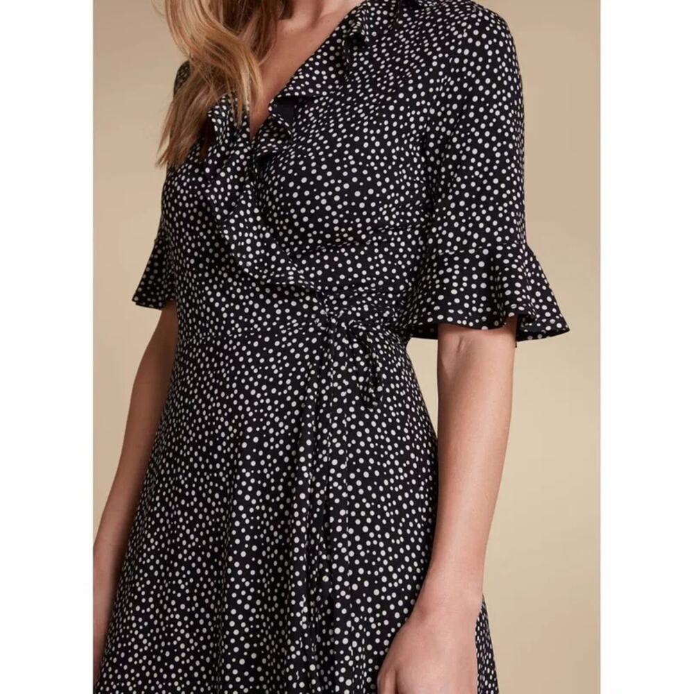 NWT Baukjen Black and White Polka Dot Martha Ruffle Wrap Midi Dress 2 XS - Picture 2 of 8
